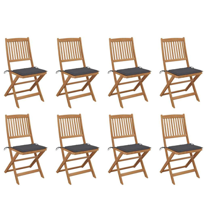 Chaises pliables d'extérieur et coussins lot de 8 Bois d'acacia | Mobilier & Déco