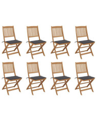 Chaises pliables d'extérieur et coussins lot de 8 Bois d'acacia | Mobilier & Déco