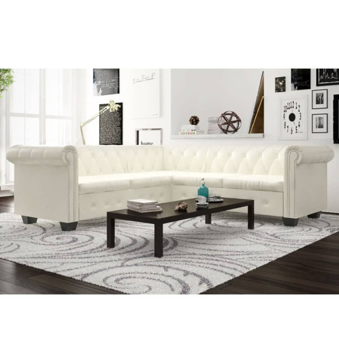 Canapé d'angle Chesterfield 5 plc Cuir artificiel Blanc | Mobilier & Déco