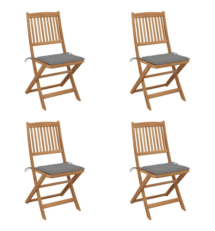 Chaises pliables de jardin lot de 4 avec coussins Bois d'acacia | Mobilier & Déco