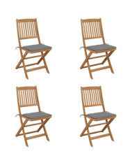 Chaises pliables de jardin lot de 4 avec coussins Bois d'acacia | Mobilier & Déco