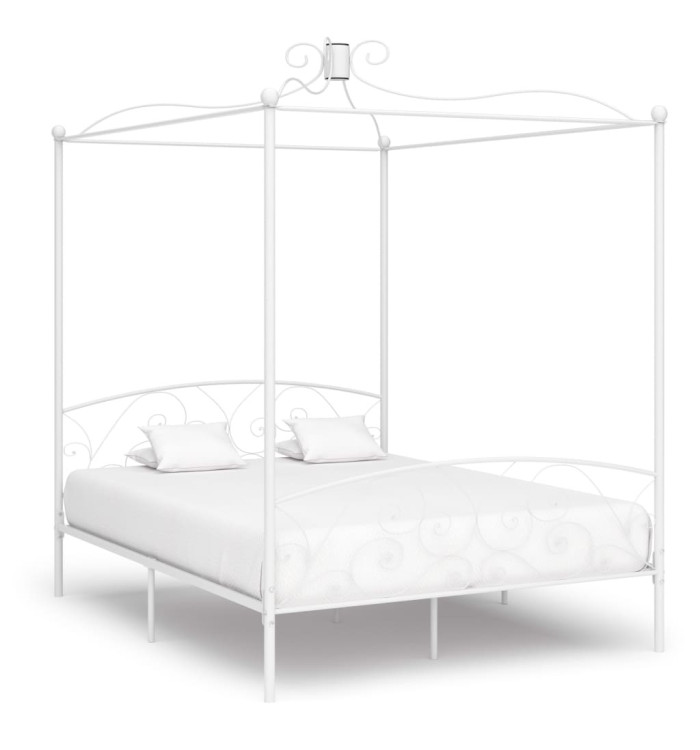 Cadre de lit à baldaquin sans matelas blanc métal 180x200 cm | Mobilier & Déco