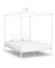 Cadre de lit à baldaquin sans matelas blanc métal 180x200 cm | Mobilier & Déco