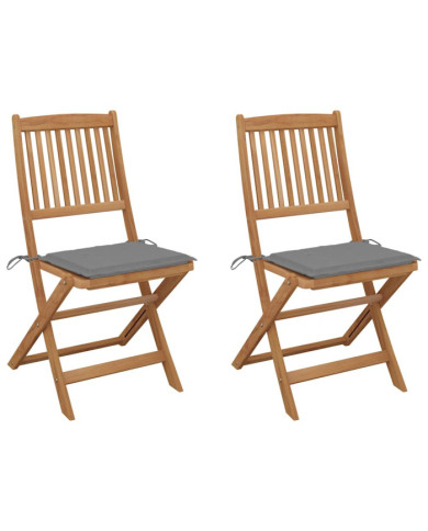 Chaises pliables de jardin lot de 2 avec coussins Bois d'acacia | Mobilier & Déco