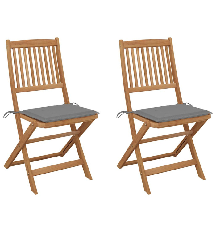 Chaises pliables de jardin lot de 2 avec coussins Bois d'acacia | Mobilier & Déco