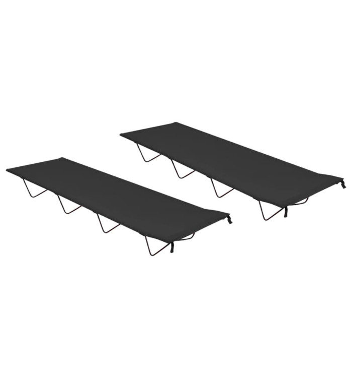 Lits de camping 2 pcs 180x60x19 cm Tissu Oxford et acier Noir | Mobilier & Déco