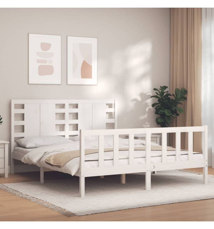 Cadre de lit sans matelas blanc 160x200 cm bois de pin massif | Mobilier & Déco