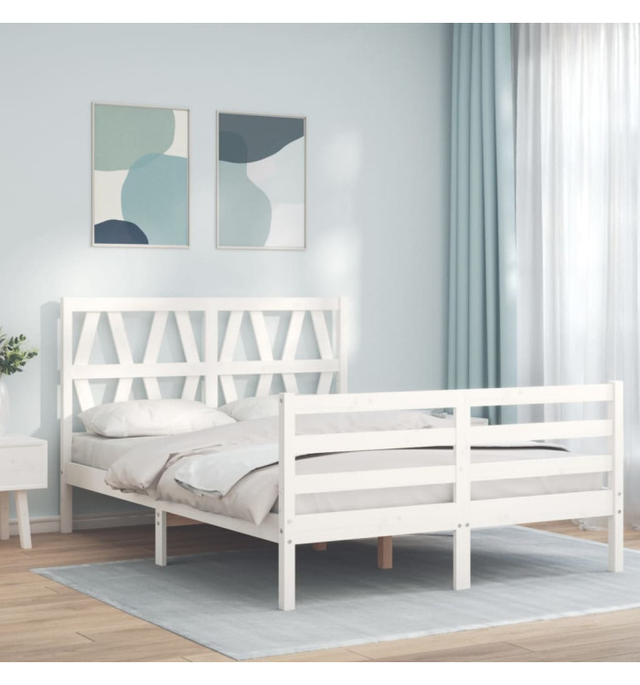 Cadre de lit sans matelas blanc 140x200 cm bois massif | Mobilier & Déco