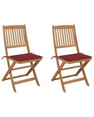 Chaises pliables de jardin lot de 2 avec coussins Bois d'acacia | Mobilier & Déco