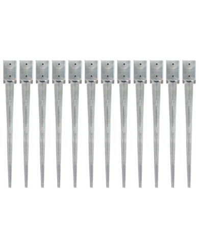 Piquets au sol 12 pcs Argenté 9x9x90 cm Acier galvanisé | Mobilier & Déco