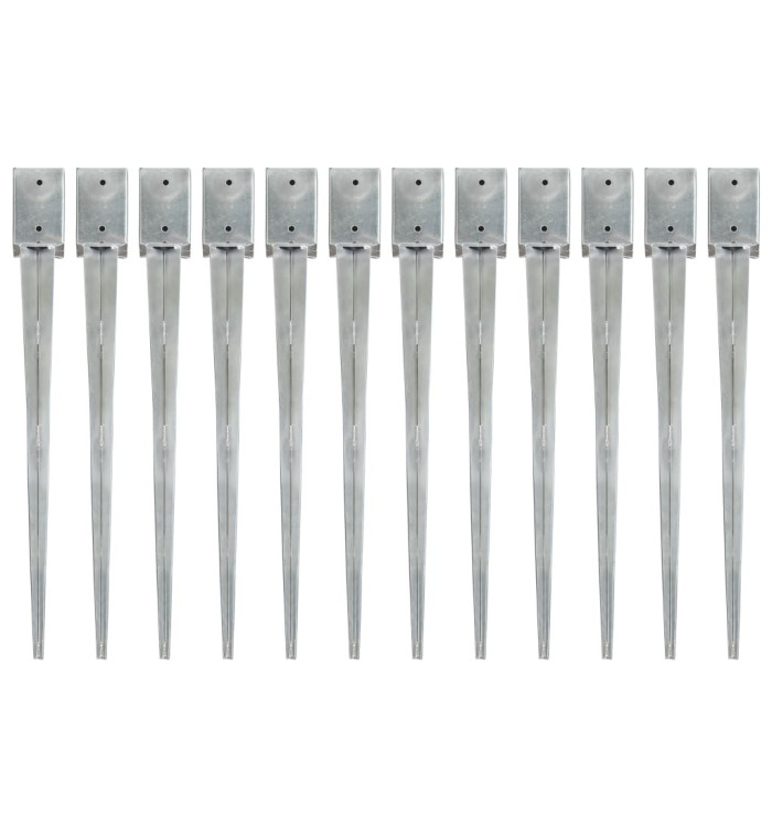 Piquets au sol 12 pcs Argenté 9x9x90 cm Acier galvanisé | Mobilier & Déco