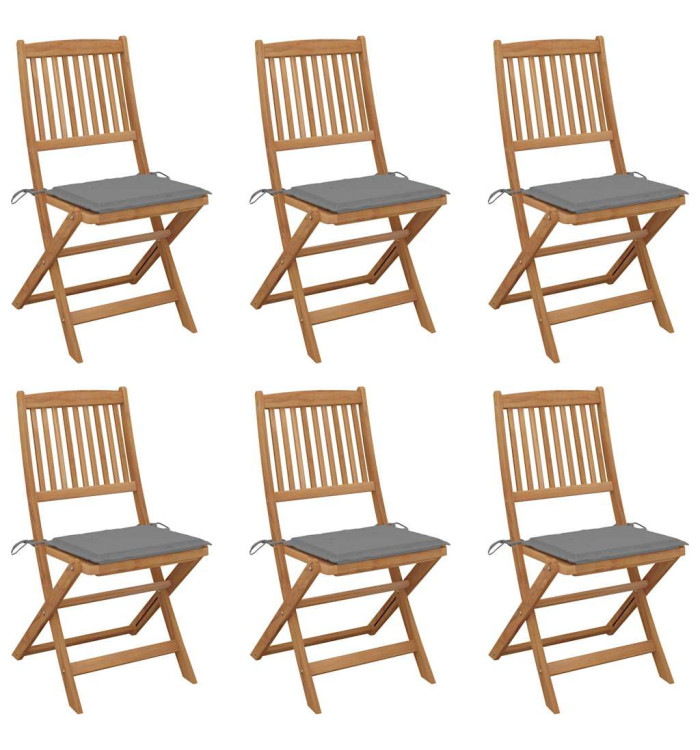 Chaises pliables de jardin lot de 6 avec coussins Bois d'acacia | Mobilier & Déco
