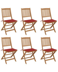 Chaises pliables de jardin lot de 6 avec coussins Bois d'acacia | Mobilier & Déco