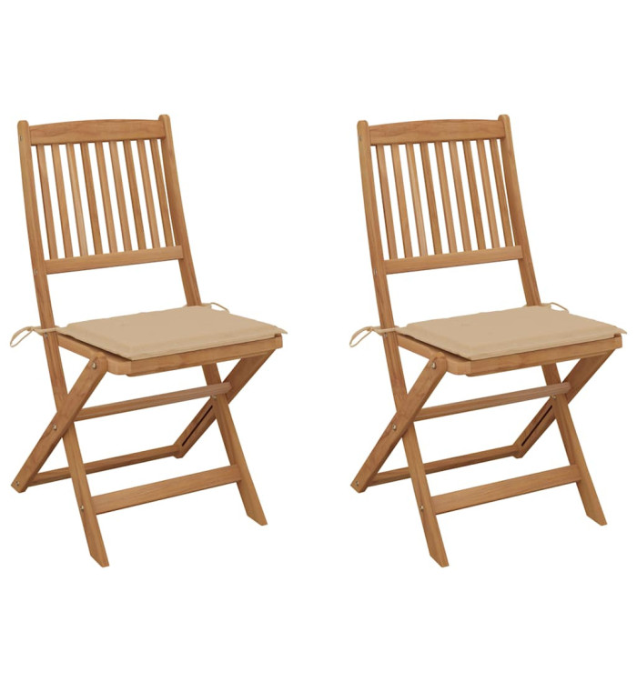 Chaises pliables de jardin lot de 2 avec coussins Bois d'acacia | Mobilier & Déco