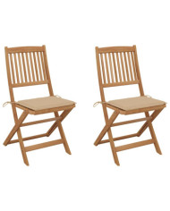 Chaises pliables de jardin lot de 2 avec coussins Bois d'acacia | Mobilier & Déco