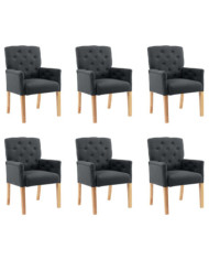 Chaises à manger avec accoudoirs lot de 6 gris tissu | Mobilier & Déco