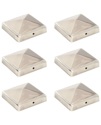 Bouchons de poteau de clôture pyramidaux 6 pcs Inox 91x91 mm | Mobilier & Déco