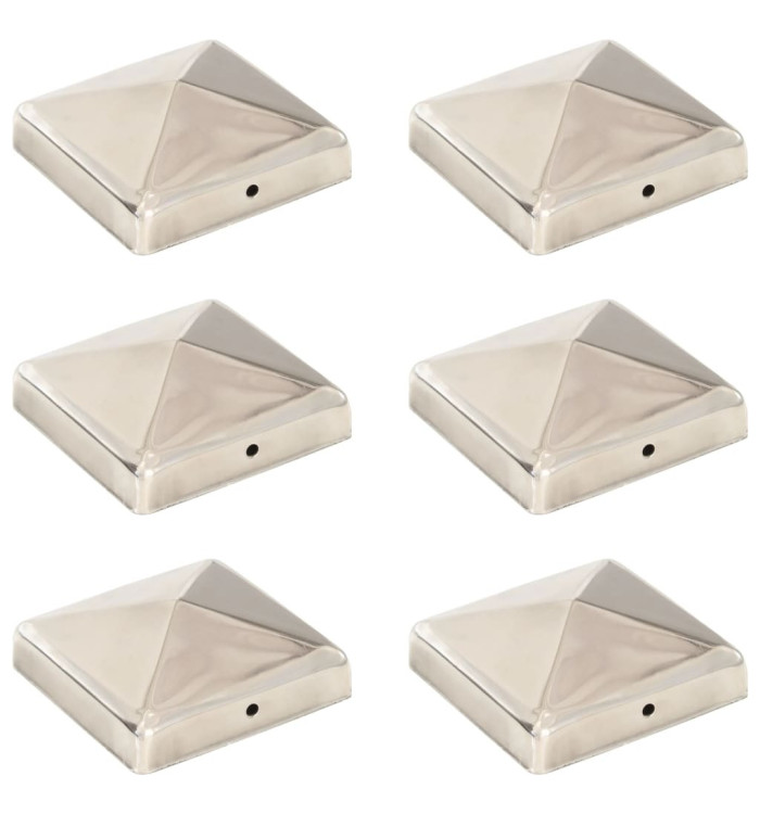 Bouchons de poteau de clôture pyramidaux 6 pcs Inox 91x91 mm | Mobilier & Déco