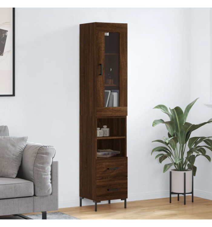 Buffet haut Chêne marron 34,5x34x180 cm Bois d'ingénierie | Mobilier & Déco