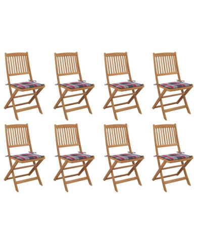 Chaises pliables d'extérieur et coussins lot de 8 Bois d'acacia | Mobilier & Déco