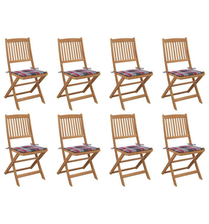 Chaises pliables d'extérieur et coussins lot de 8 Bois d'acacia | Mobilier & Déco