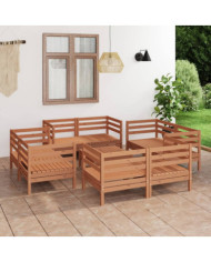 Salon de jardin 9 pcs Marron miel Bois de pin massif | Mobilier & Déco