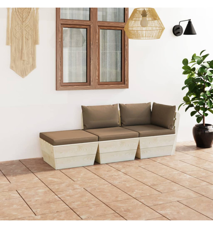 Salon de jardin palette 3 pcs avec coussins bois d'épicéa | Mobilier & Déco