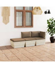 Salon de jardin palette 3 pcs avec coussins bois d'épicéa | Mobilier & Déco