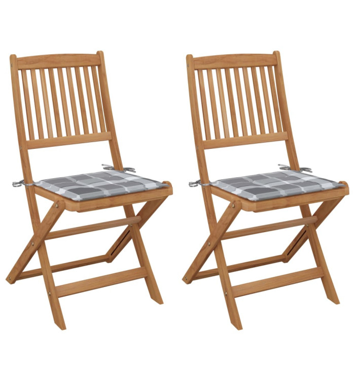 Chaises pliables de jardin lot de 2 avec coussins Bois d'acacia | Mobilier & Déco