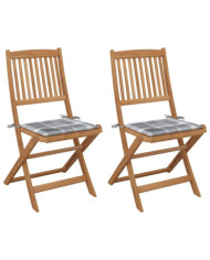 Chaises pliables de jardin lot de 2 avec coussins Bois d'acacia | Mobilier & Déco