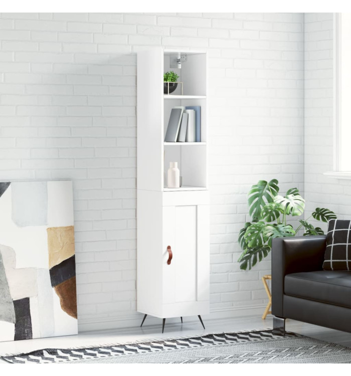 Buffet haut Blanc brillant 34,5x34x180 cm Bois d'ingénierie | Mobilier & Déco