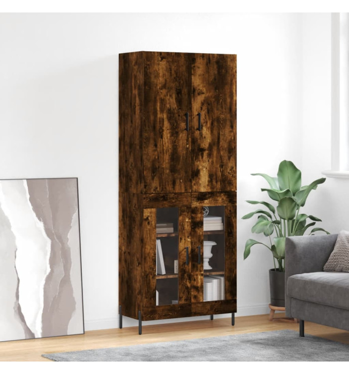 Buffet haut Chêne fumé 69,5x34x180 cm Bois d'ingénierie | Mobilier & Déco