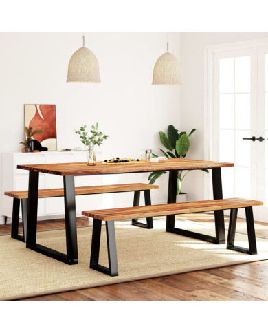 Ensemble à manger 3 pcs avec bord vivant bois massif d'acacia | Mobilier & Déco