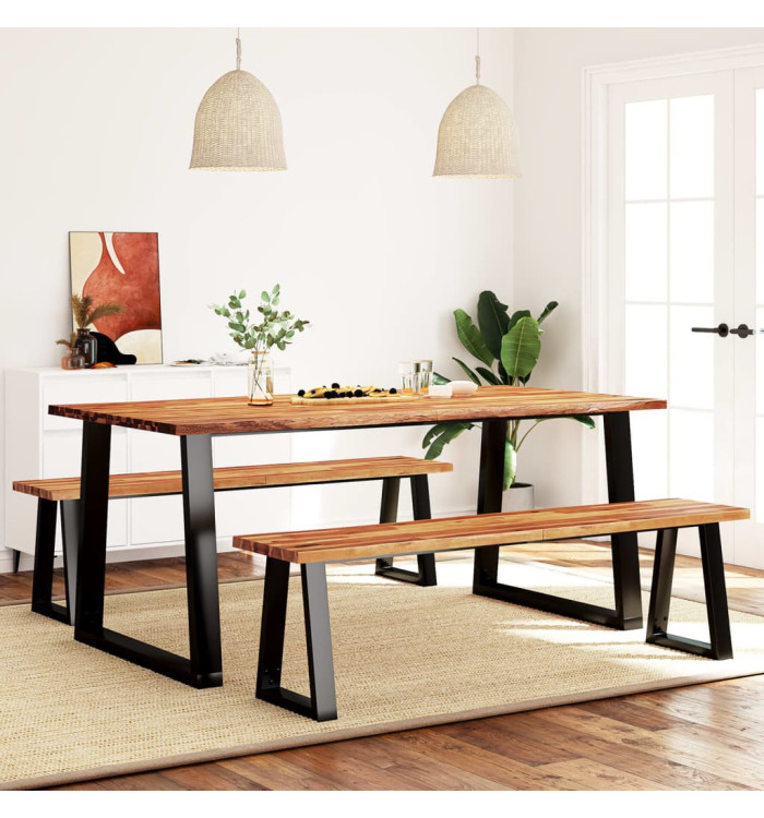Ensemble à manger 3 pcs avec bord vivant bois massif d'acacia | Mobilier & Déco