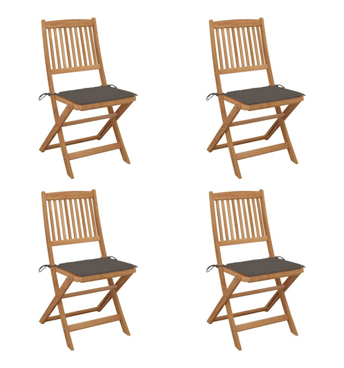 Chaises pliables de jardin lot de 4 avec coussins Bois d'acacia | Mobilier & Déco