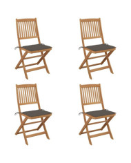 Chaises pliables de jardin lot de 4 avec coussins Bois d'acacia | Mobilier & Déco