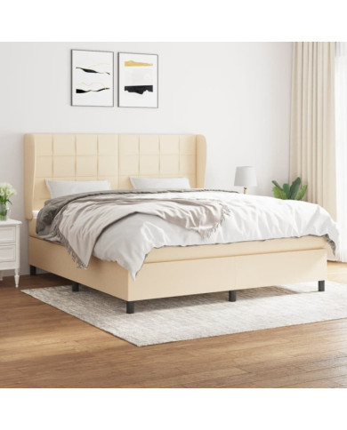 Sommier à lattes de lit avec matelas Crème 160x200 cm Tissu | Mobilier & Déco