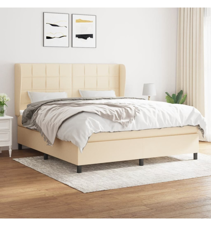 Sommier à lattes de lit avec matelas Crème 160x200 cm Tissu | Mobilier & Déco