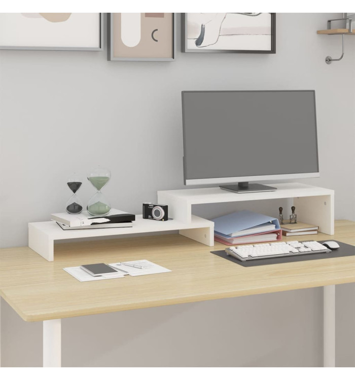 Support de moniteur Blanc (52-101)x22x14 cm Bois de pin solide | Mobilier & Déco
