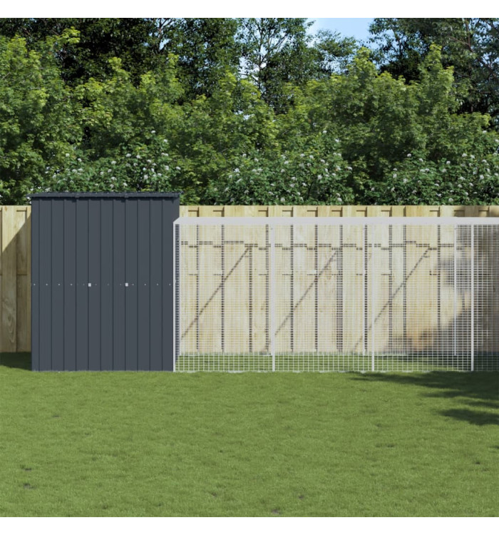 Poulailler avec cour anthracite 165x863x181 cm acier galvanisé | Mobilier & Déco