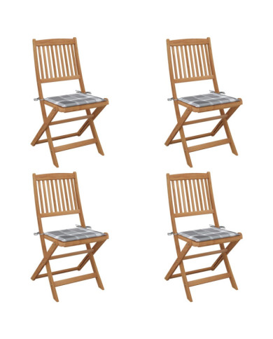 Chaises pliables de jardin lot de 4 avec coussins Bois d'acacia | Mobilier & Déco