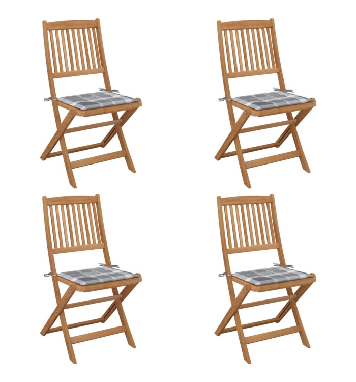 Chaises pliables de jardin lot de 4 avec coussins Bois d'acacia | Mobilier & Déco