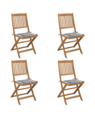 Chaises pliables de jardin lot de 4 avec coussins Bois d'acacia | Mobilier & Déco