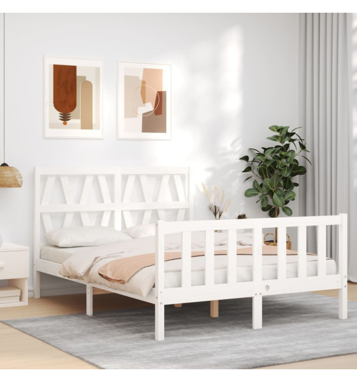 Cadre de lit sans matelas blanc bois de pin massif | Mobilier & Déco