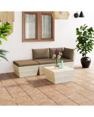 Salon de jardin palette 4 pcs avec coussins bois d'épicéa | Mobilier & Déco