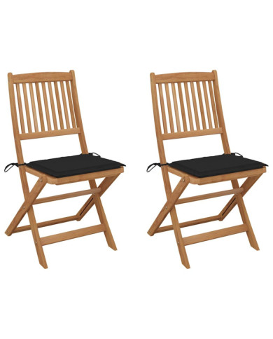 Chaises pliables de jardin lot de 2 avec coussins Bois d'acacia | Mobilier & Déco