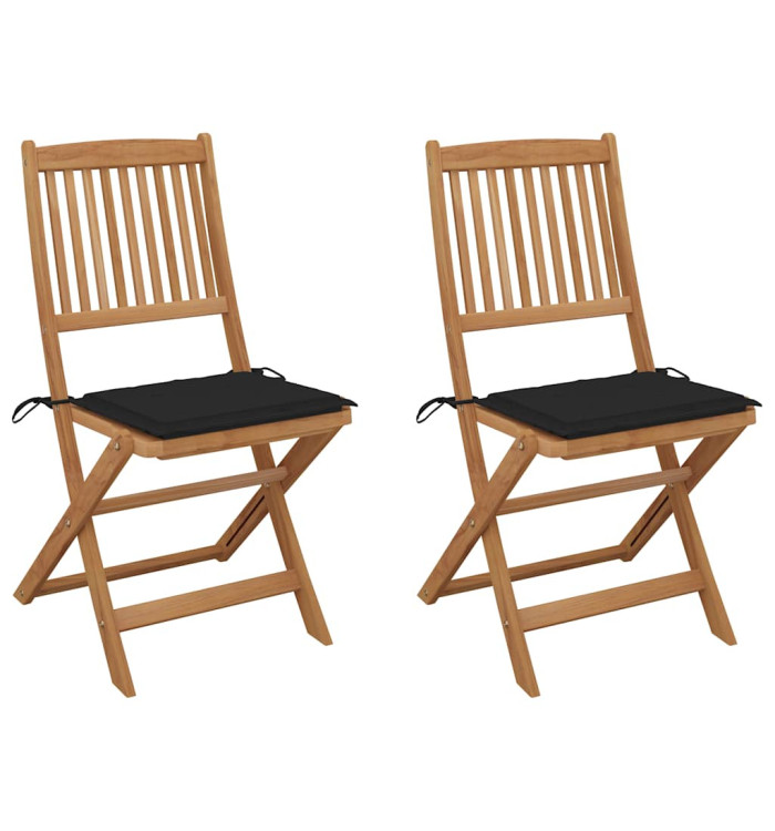 Chaises pliables de jardin lot de 2 avec coussins Bois d'acacia | Mobilier & Déco