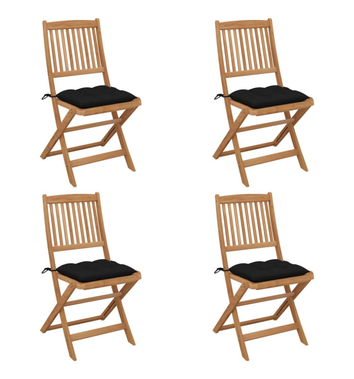 Chaises pliables de jardin lot de 4 avec coussins Bois d'acacia | Mobilier & Déco