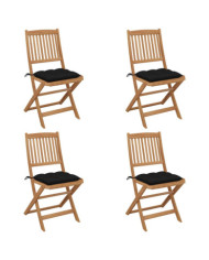 Chaises pliables de jardin lot de 4 avec coussins Bois d'acacia | Mobilier & Déco