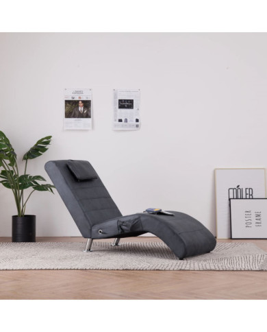 Chaise longue de massage avec oreiller Gris Similicuir daim | Mobilier & Déco